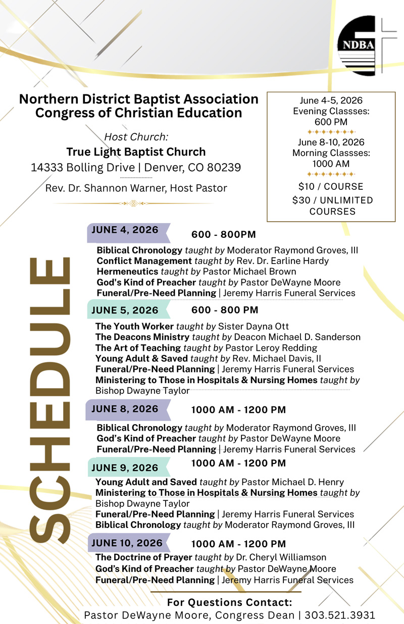 Northern District Baptist Association Congress Of Christian  Education June 4 -5 and June 8 - 10