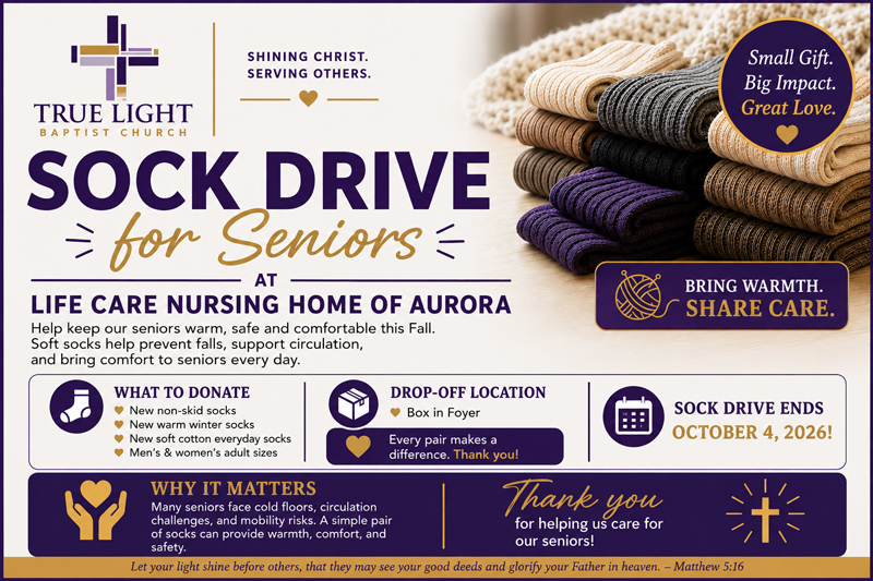 Sock Drive for Life Care Center of Aurora now until October 4th